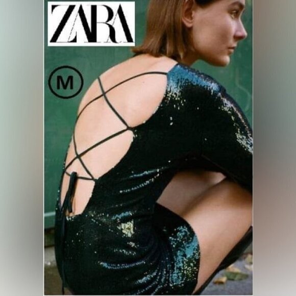 Nwt - Zara, Women’s Sequin Mini Dress - Green. Size: M. - Picture 2 of 15